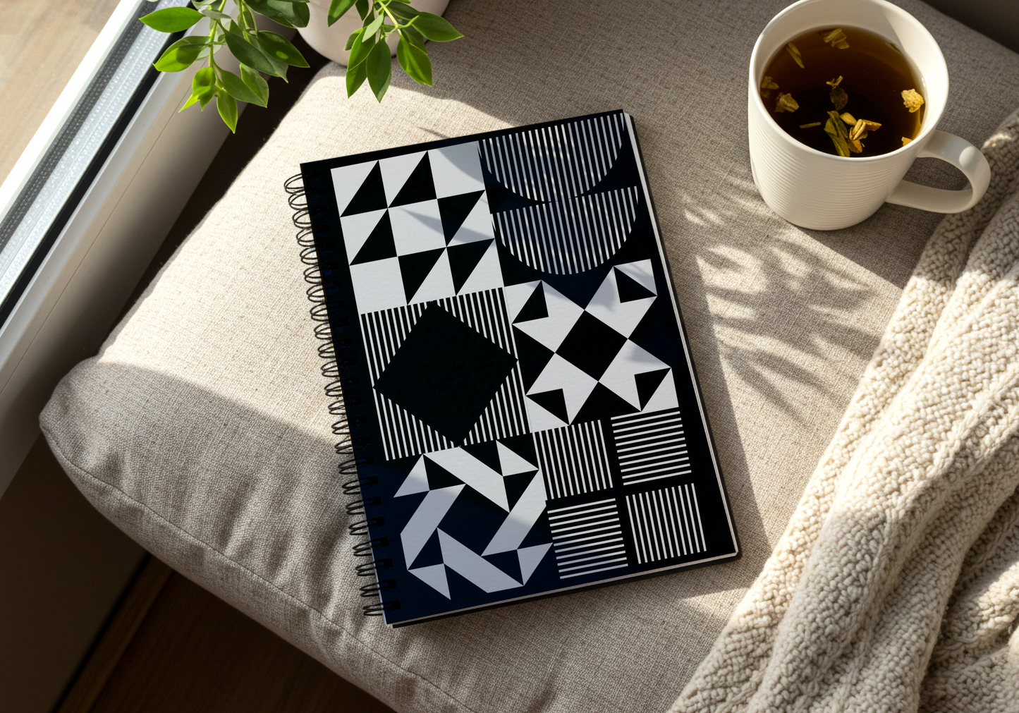Modern Quilt Pattern Grid Notebook | Black & White Quilting Journal