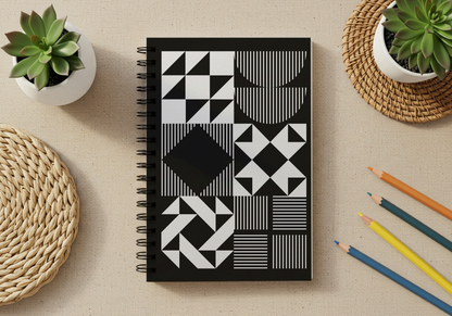 Modern Quilt Pattern Grid Notebook | Black & White Quilting Journal