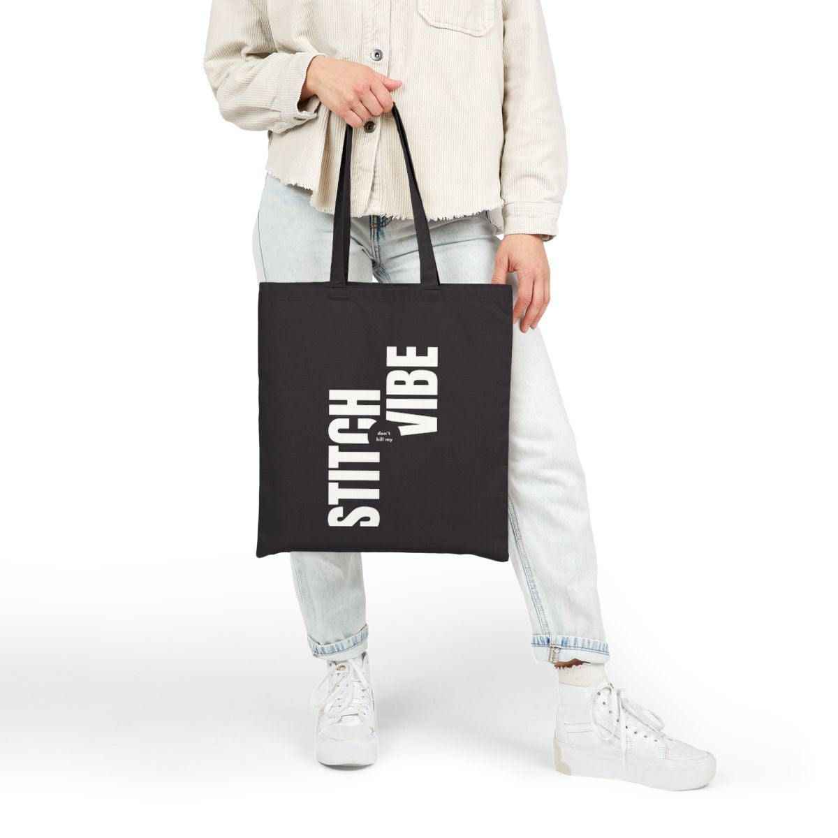 Stitch Vibe Black Canvas Tote Bag | Quilting Sewing Vibe Tote Canvas