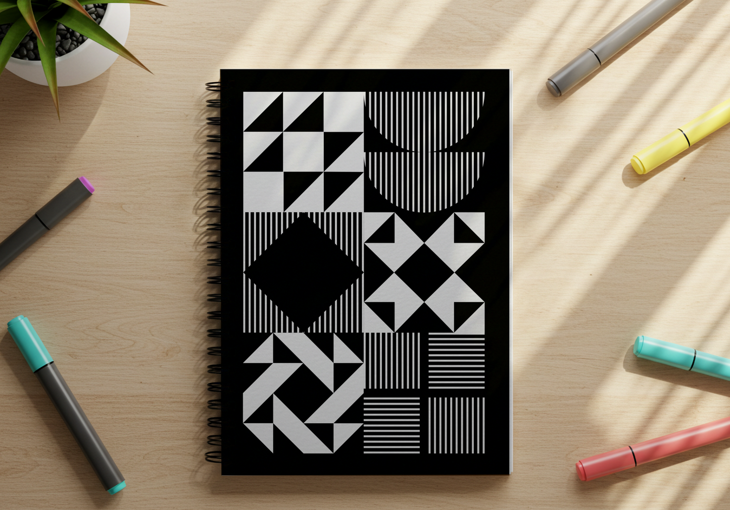 Modern Quilt Pattern Grid Notebook | Black & White Quilting Journal