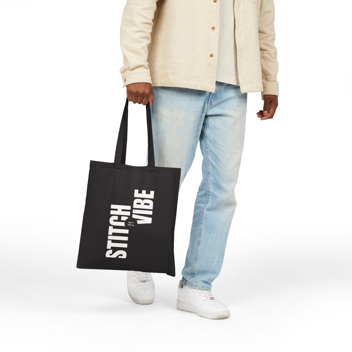 Stitch Vibe Black Canvas Tote Bag | Quilting Sewing Vibe Tote Canvas