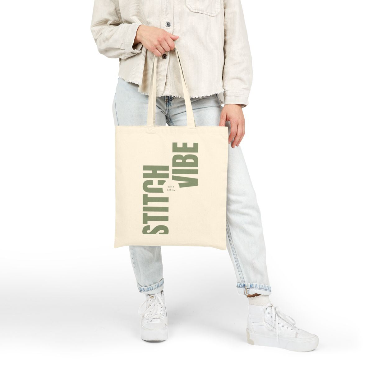 Stitch Vibe Black Canvas Tote Bag | Quilting Sewing Vibe Tote Canvas