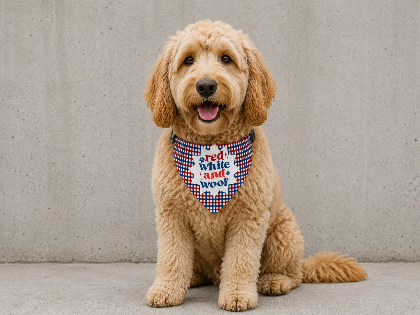 Red white and blue dog bandana collar for pet photos labradoodle