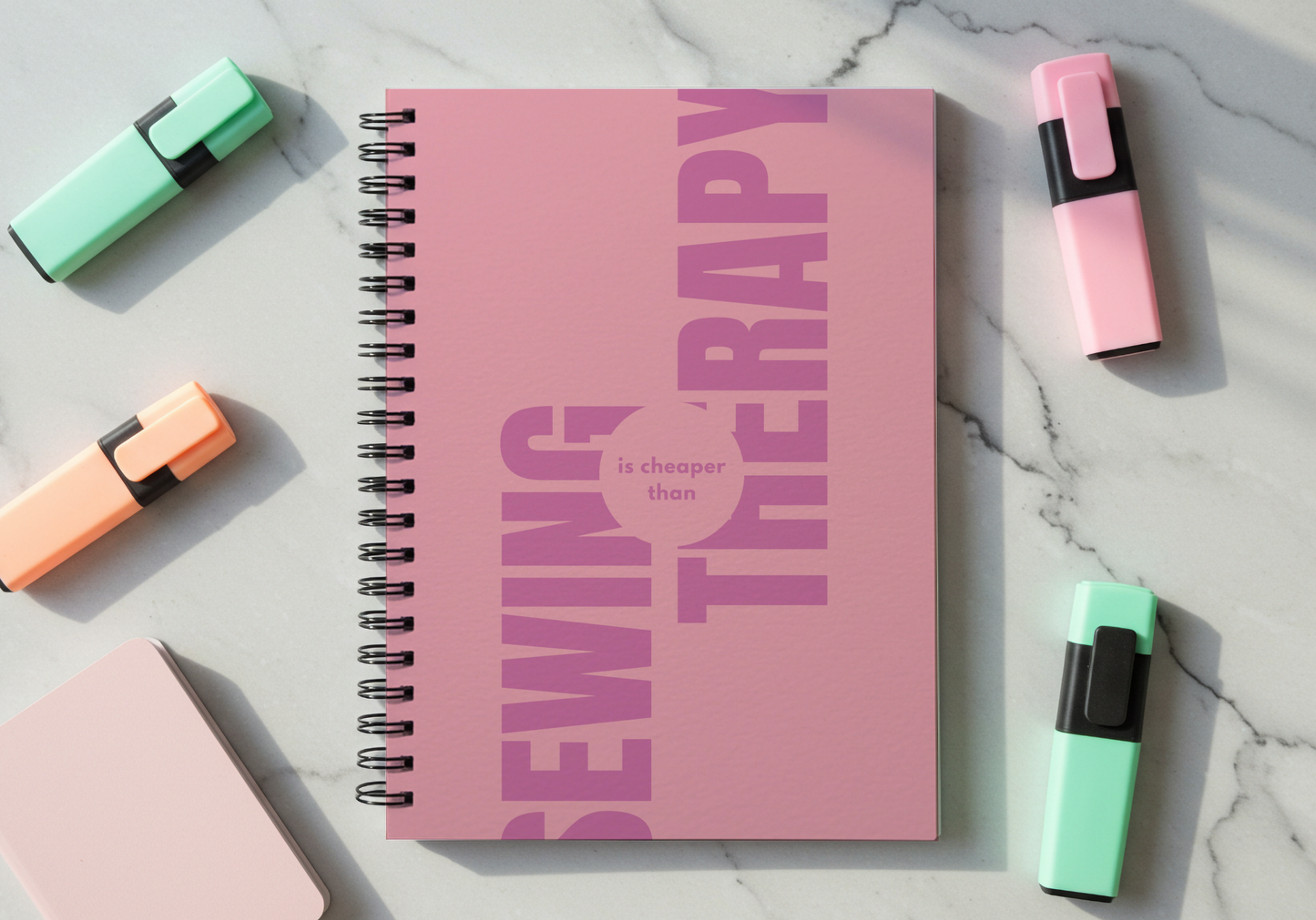 Sewing Is Cheaper Than Therapy Notebook | Quilter Journal in Pink or Cyan